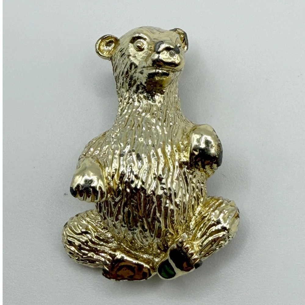 Vintage Gerry's Gold Tone Teddy Bear‎ Brooch 1.5" Signed Figural Pin